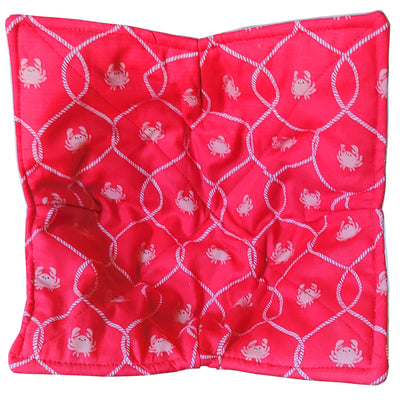 Pink Crabs and White Net Red Microwave Bowl Cozy Potholder
