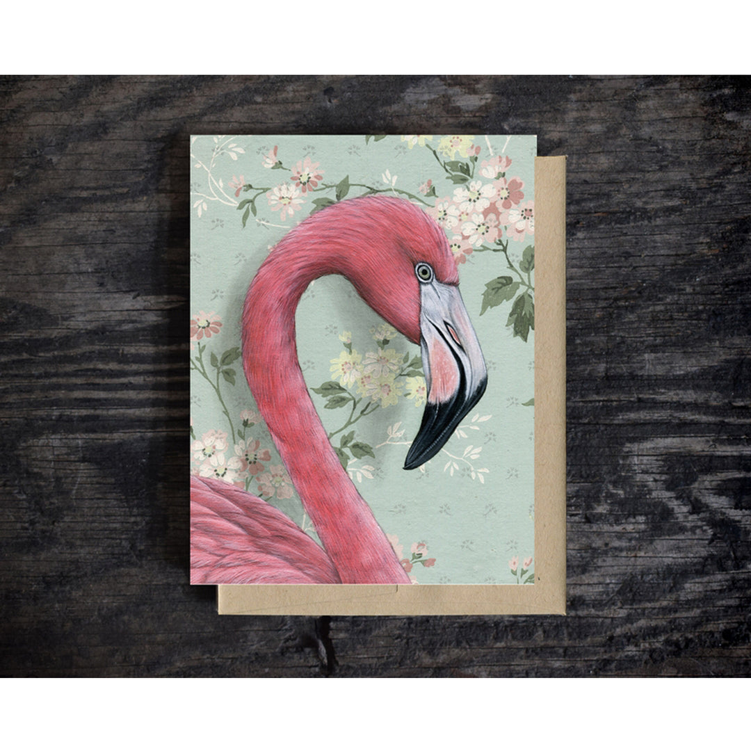 Pink Flamingo Art Textured Notecard Scene