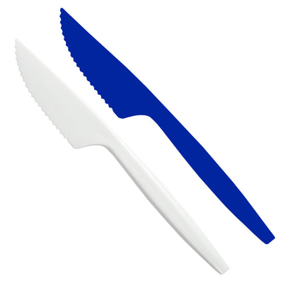 blue or white plastic crab knife
