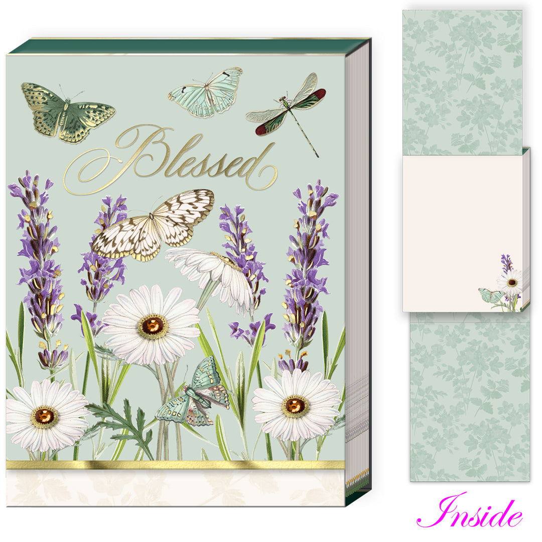 Notepad with lavender floral design, butterflies, and the word &