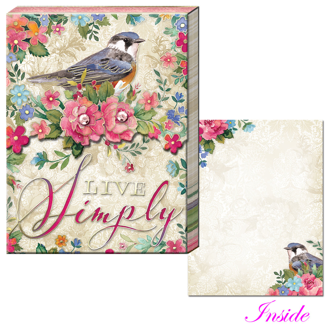 Decorative notepad with floral design and &