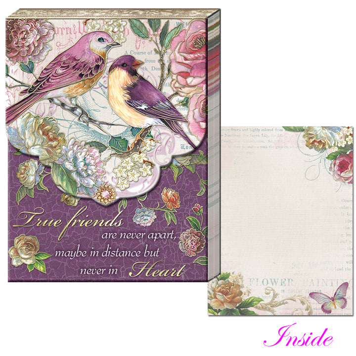 Decorative notepad with floral and bird design, featuring a quote - &