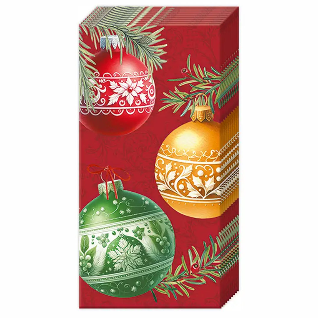 Pocket Tissue Pack - Christmas Ball Ornaments Red