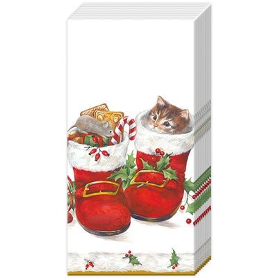 Pocket Tissue Pack - Christmas Boots Kitty and Mouse