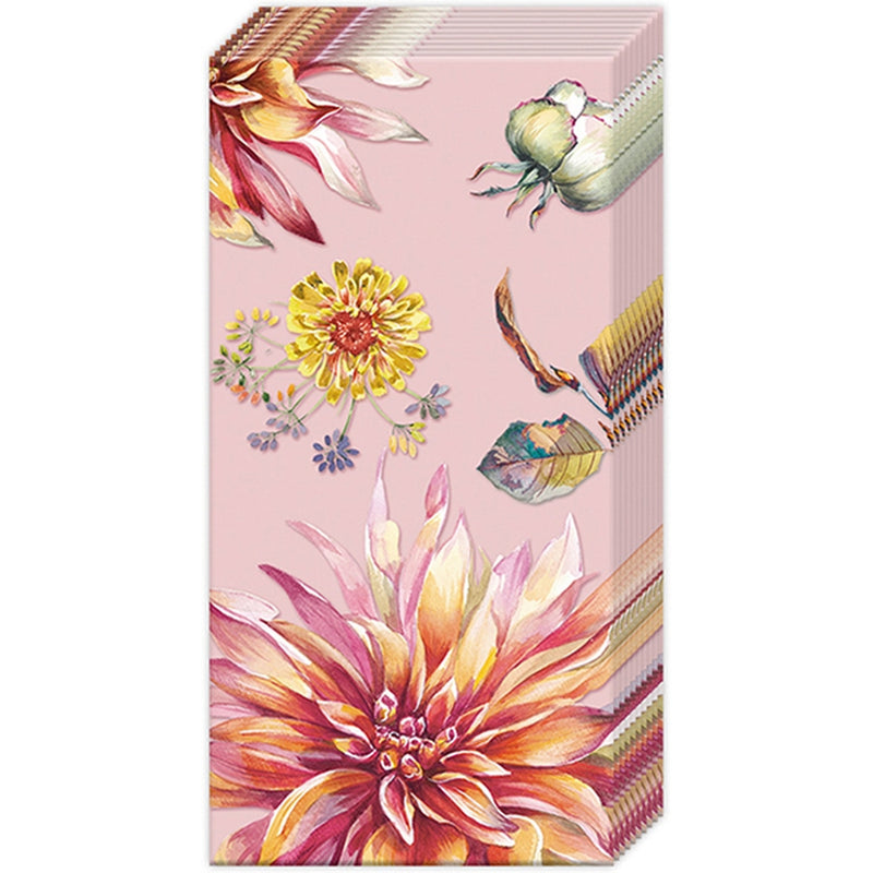 Pocket Tissue Pack - Dahlia Flowers on Pink