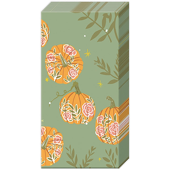 Pocket Tissue Pack - Pumpkins Floral on Green