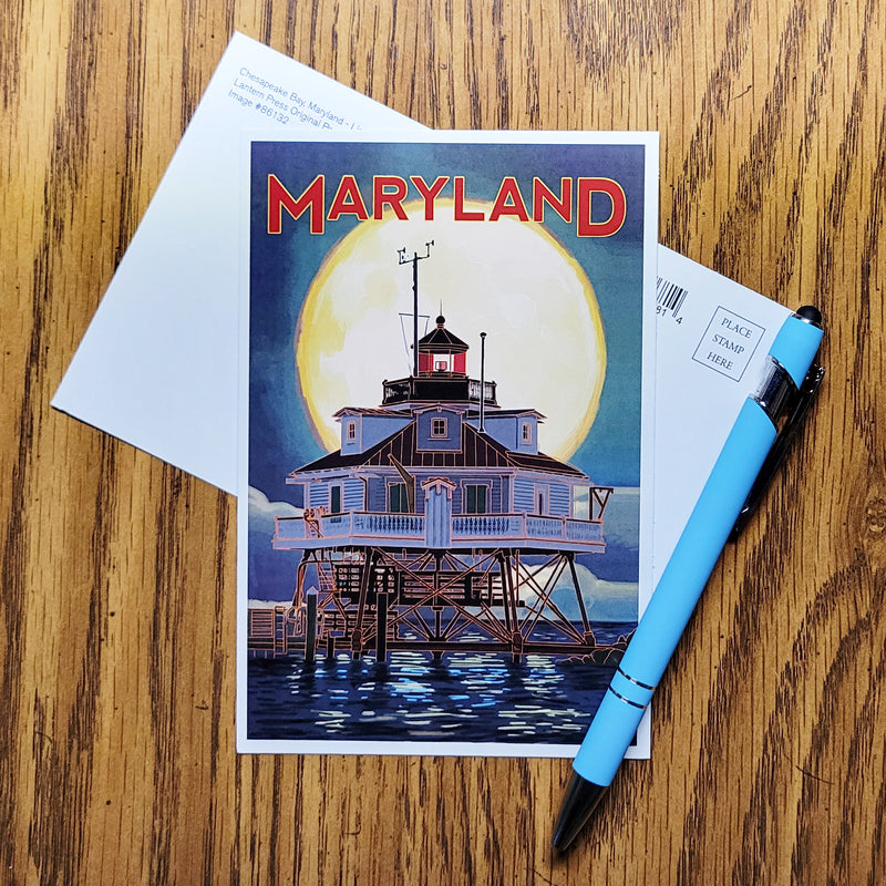 Postcard - Chesapeake Bay Lighthouse Full Moon (scene)