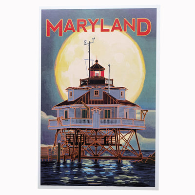 Postcard - Chesapeake Bay Lighthouse Full Moon