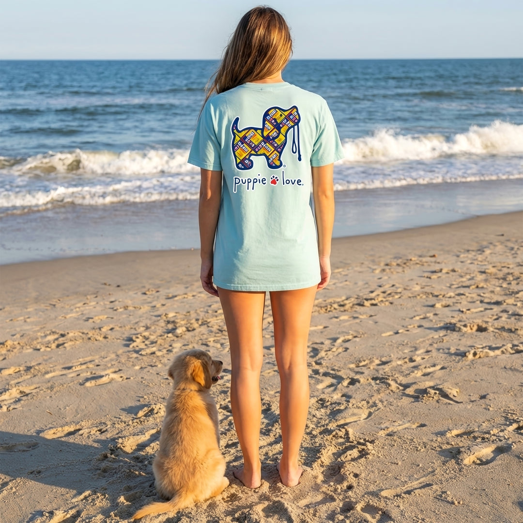 Puppie Love® Old Bay Can Pattern Pup Adult T-Shirt Model
