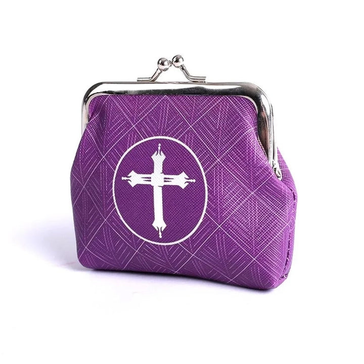 Christian Themed Coin Purse - Cross on purple background.