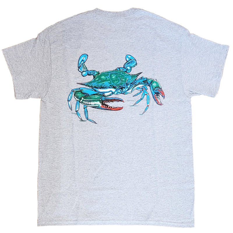 Realistic Blue Crab Two Sided Gray T-Shirt (full back design)