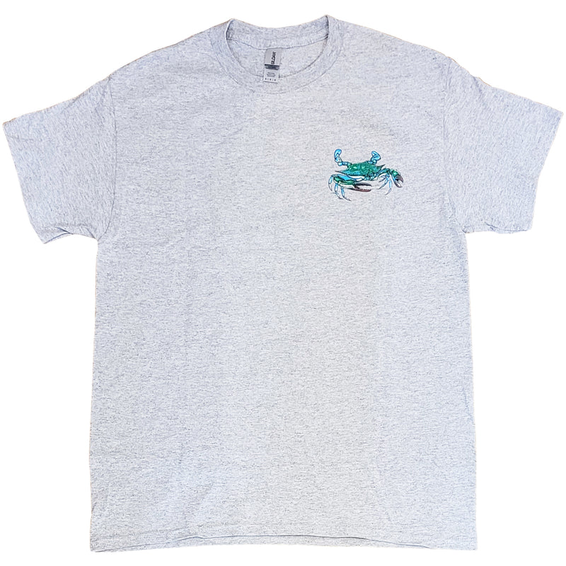 Realistic Blue Crab Two Sided Gray T-Shirt (front design)