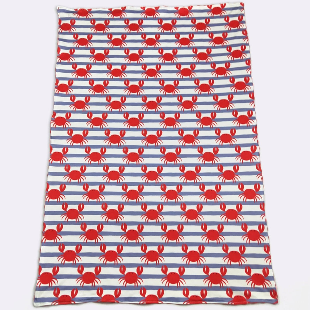 Red Crab Blue Stripe Minky Baby Blanket