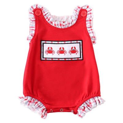 Red Crab Embroidered Baby Bubble Romper