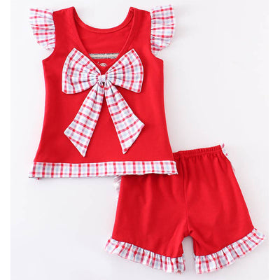 Red Crab Embroidered Girls Ruffle Short Set (back)