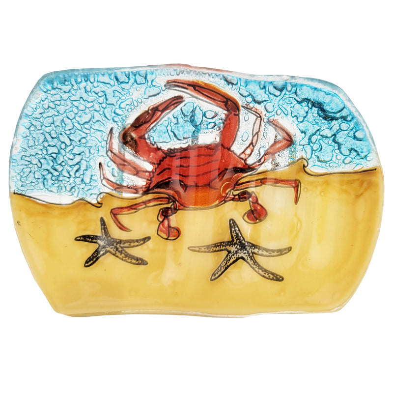 Crab at the Beach Glass Soap Dish - Red