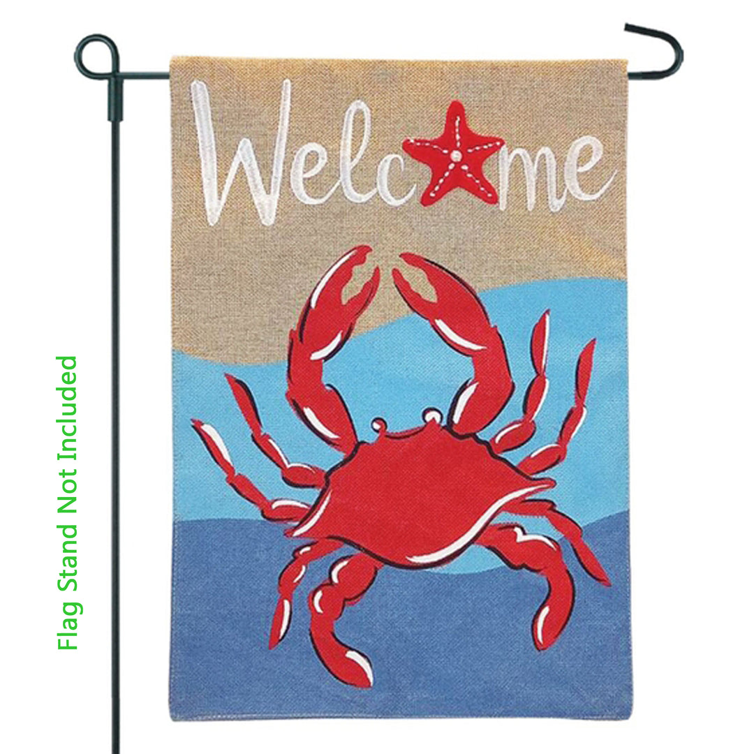 Red Crab Welcome Burlap Garden Flag Display