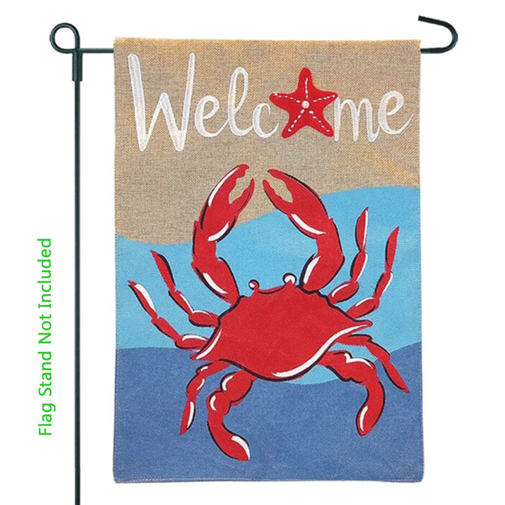 Red Crab Welcome Burlap Garden Flag Display