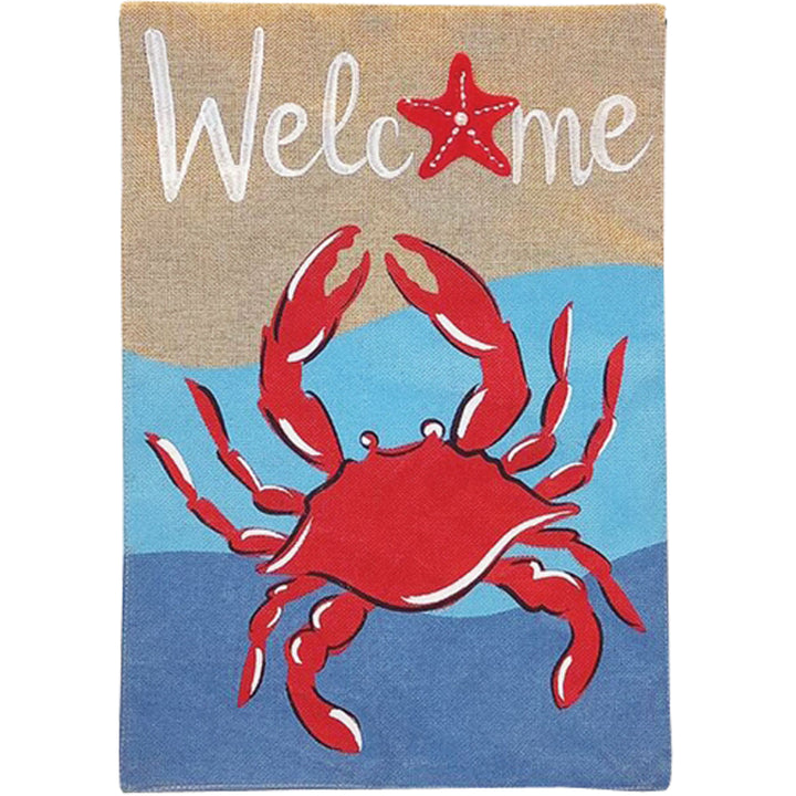 Red Crab Welcome Burlap Garden Flag
