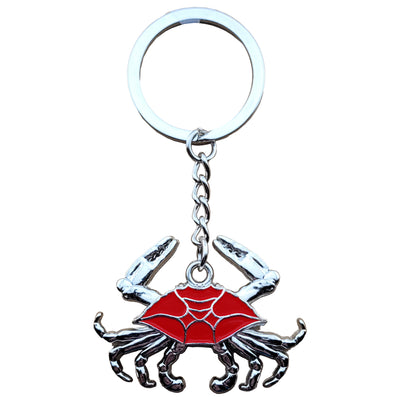 key ring with a red shell crab and moveable chrome look legs
