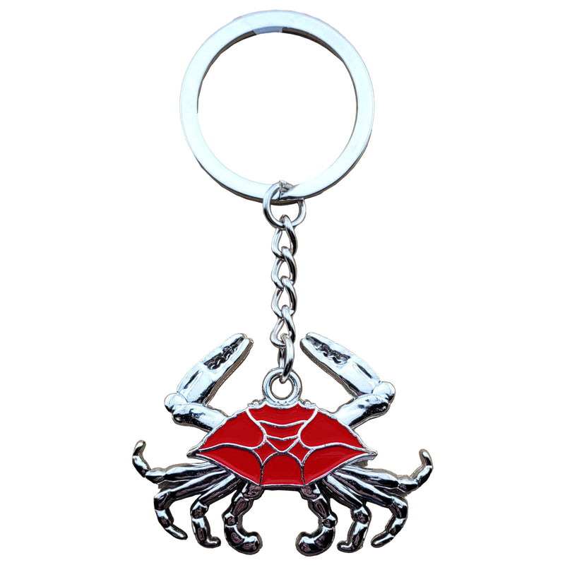key ring with a red shell crab and moveable chrome look legs