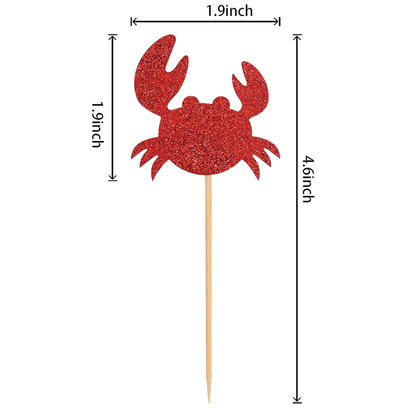 Red Glitter Crab Cupcake Topper Picks Set of 12 (size)