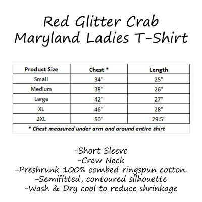 Red Glitter Crab Maryland T-Shirt Size Chart