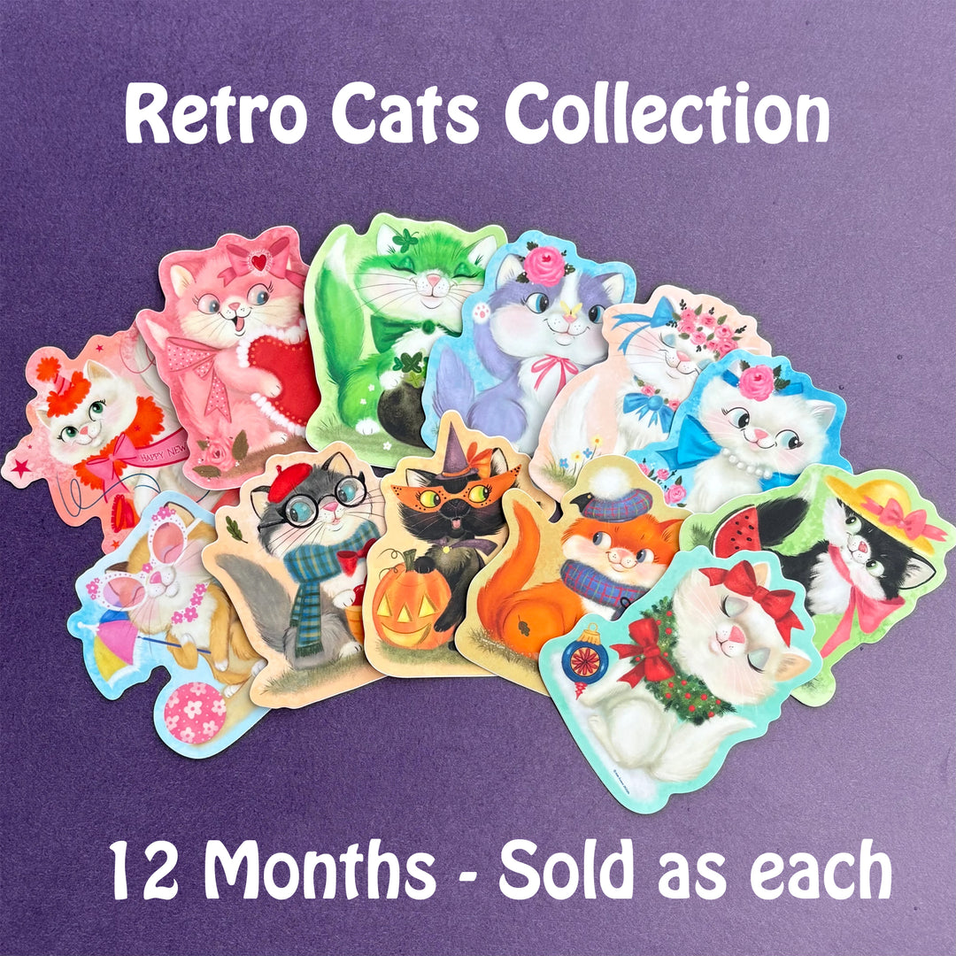Retro Calendar Cats Sticker Collection