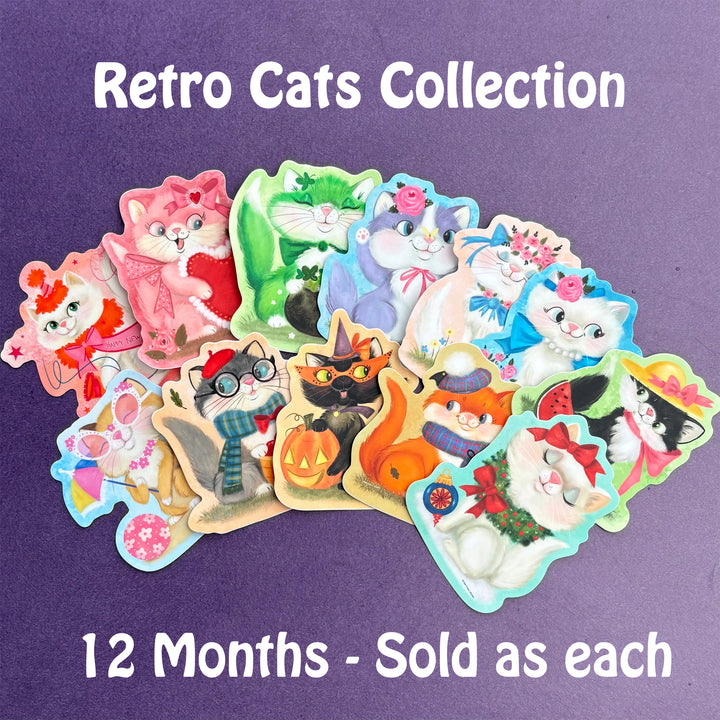 Retro Calendar Cats Sticker Collection