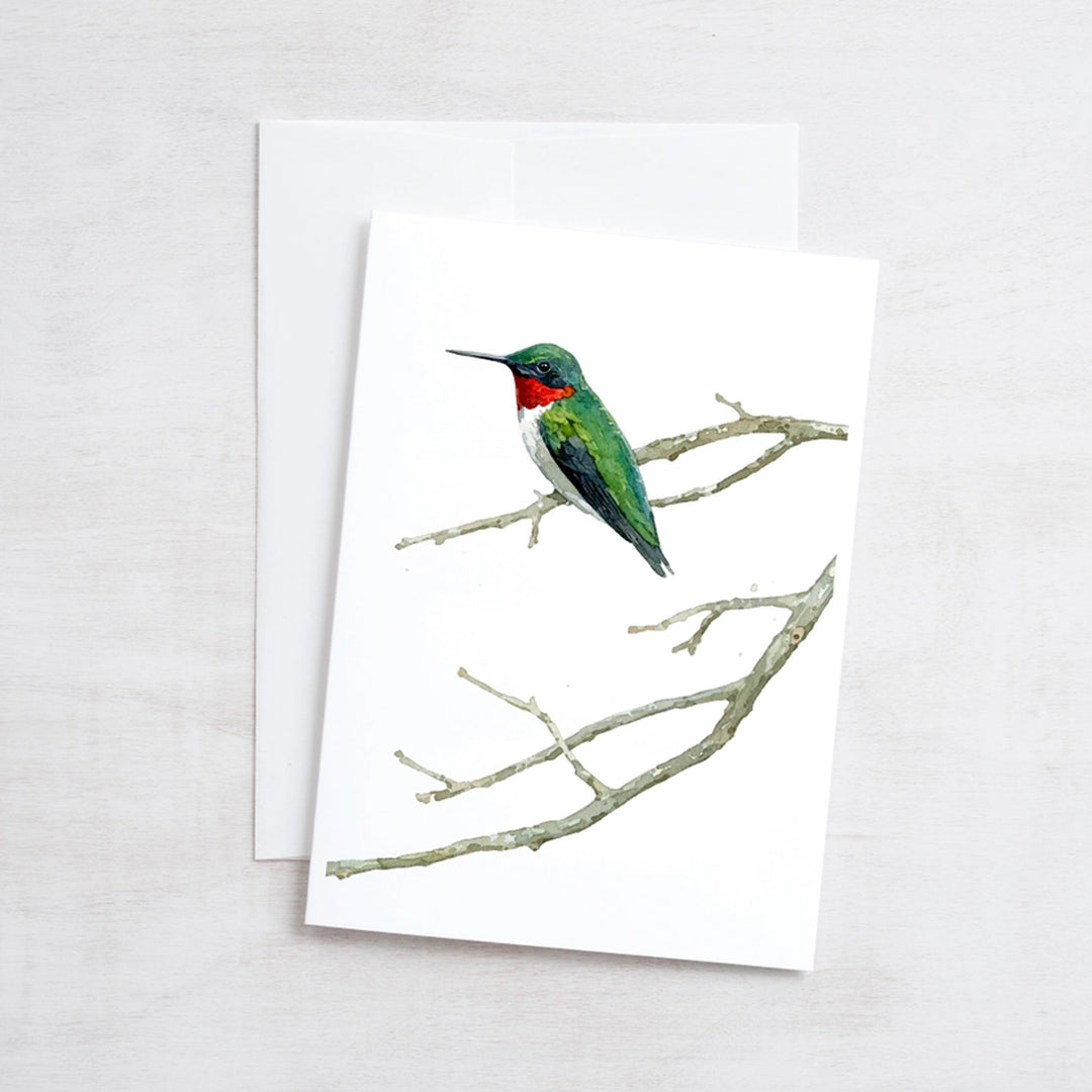 Ruby Throated Hummingbird Watercolor Art 5"x7" Notecard