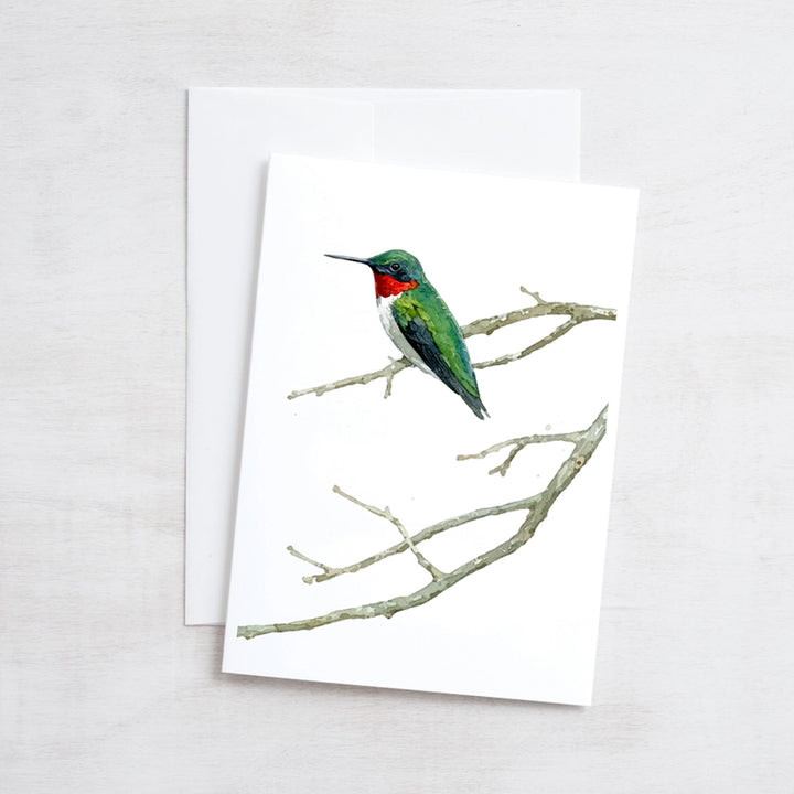 Ruby Throated Hummingbird Watercolor Art 5"x7" Notecard