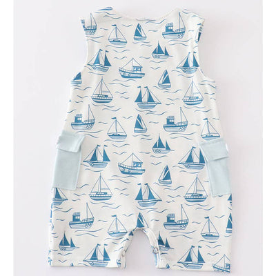 Sailboat Print Sleeveless Baby Romper (back)