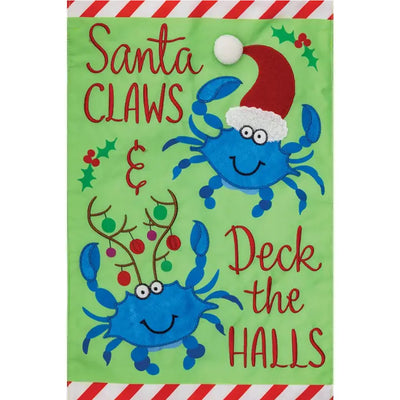 Santa Claws Crabs Applique Garden Flag