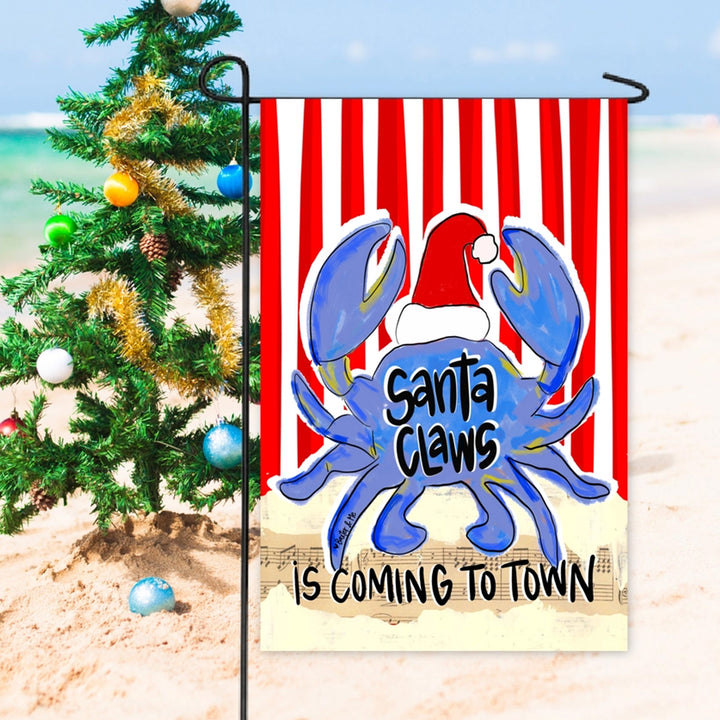 Santa Claws Is Coming To Town Blue Crab Garden Flag Scene