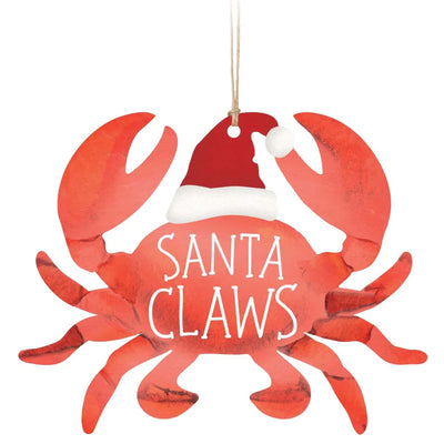 Santa Claws Red Crab Wood Ornament