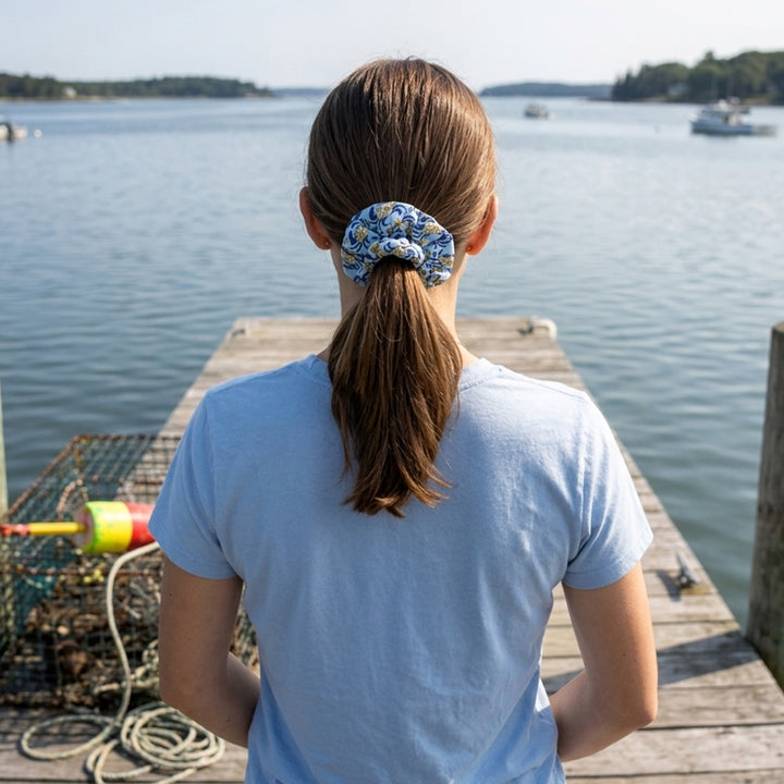 Maryland Blue Crab and Flowers Hair Scrunchie Model