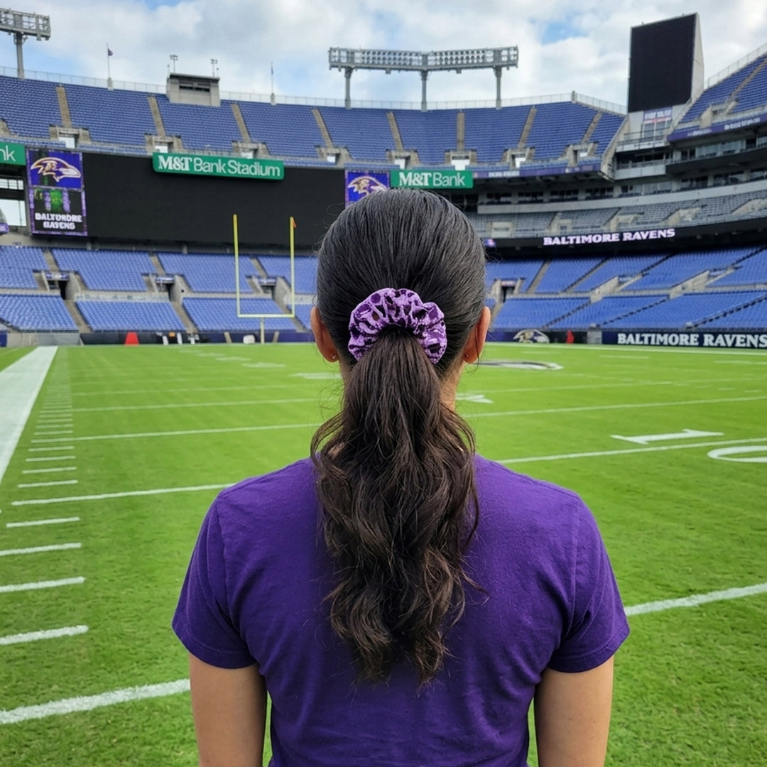 Maryland Raven, Crabs and Football Hair Scrunchie Model
