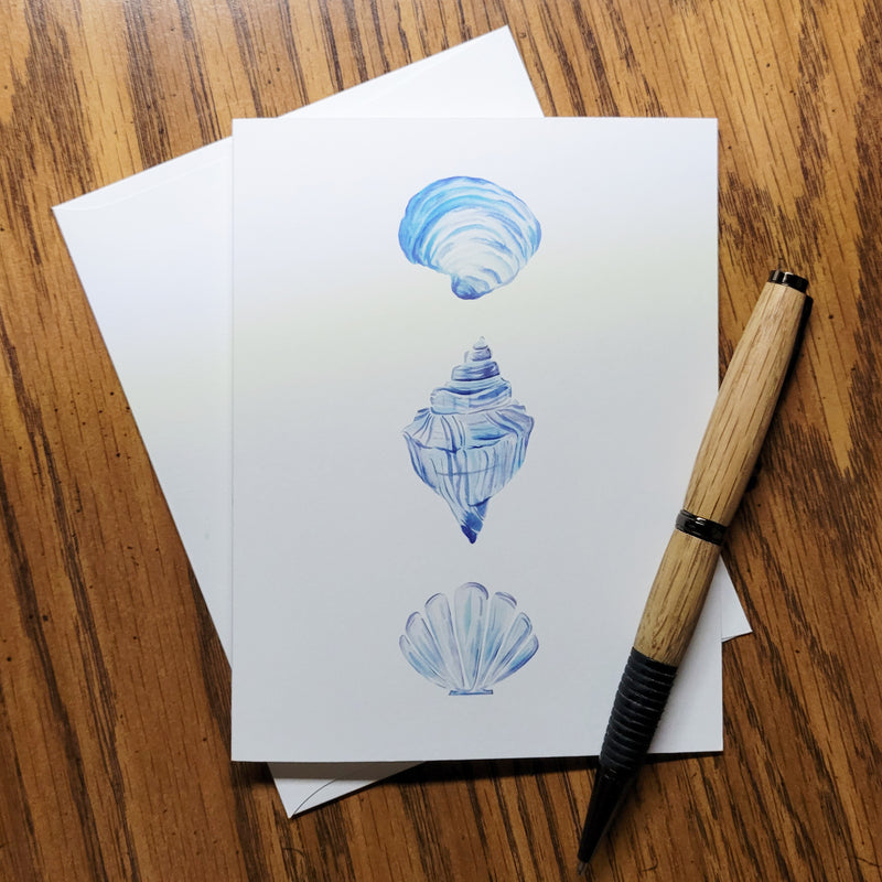 Three Seashells Watercolor Greeting Card Scene