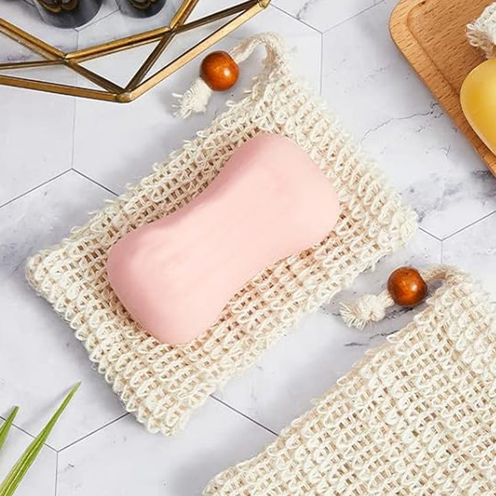 Natural Sisal Soap Bag Scene