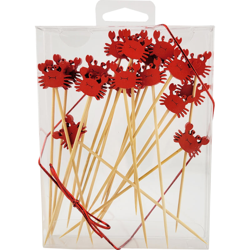 Smiling Red Crab Cocktail Picks Natural Bamboo Set of 20