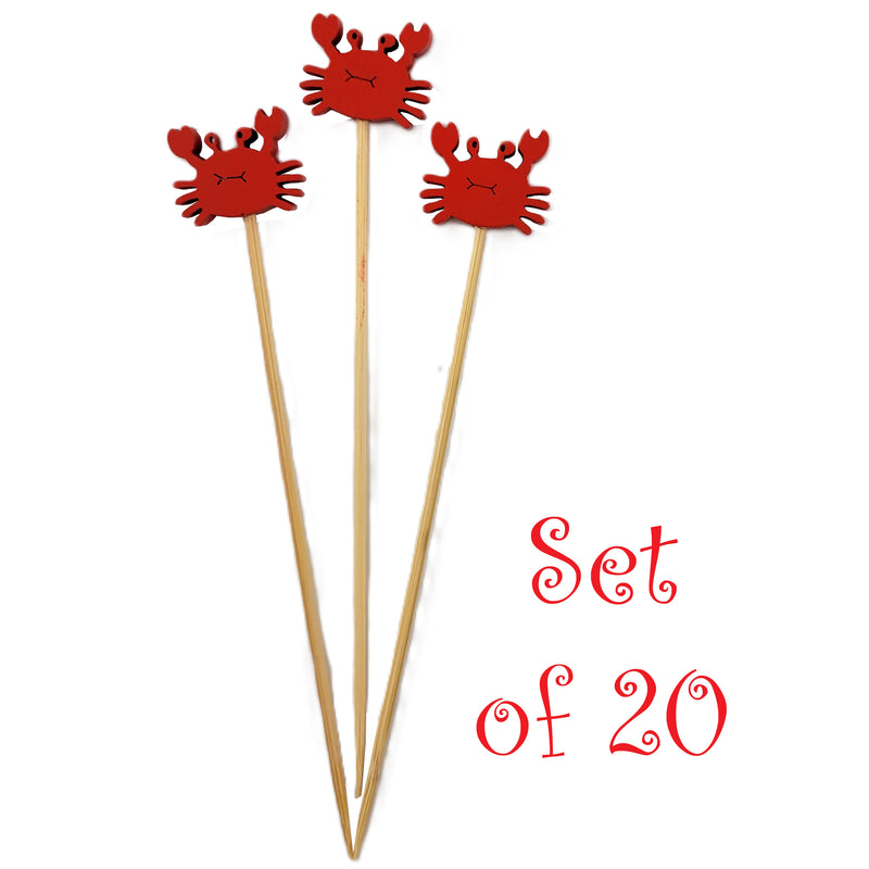 Smiling Red Crab Cocktail Picks Natural Bamboo Set of 20