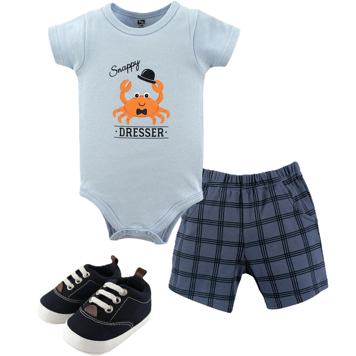 Snappy Dresser Crab Onesie, Shorts &amp; Shoe Set