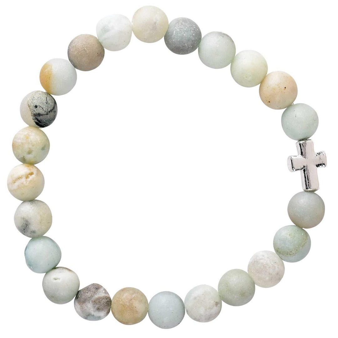 Bead Stretch Bracelet with Cross - Amazonite Stone