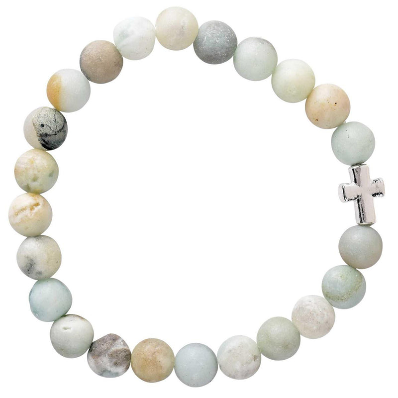 Bead Stretch Bracelet with Cross - Amazonite Stone