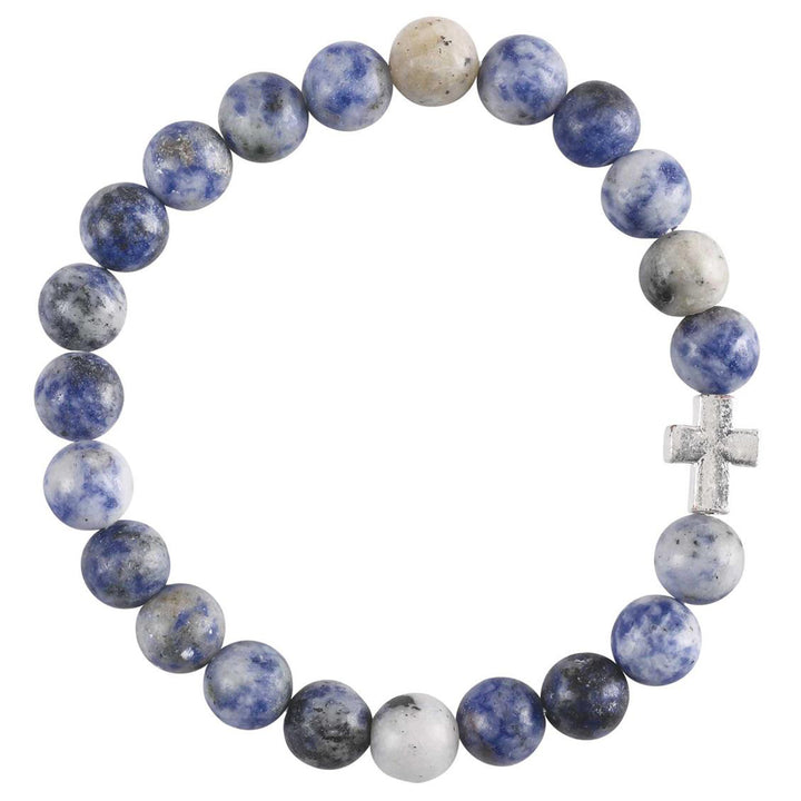 Bead Stretch Bracelet with Cross - Sodalite Brazilian Stone