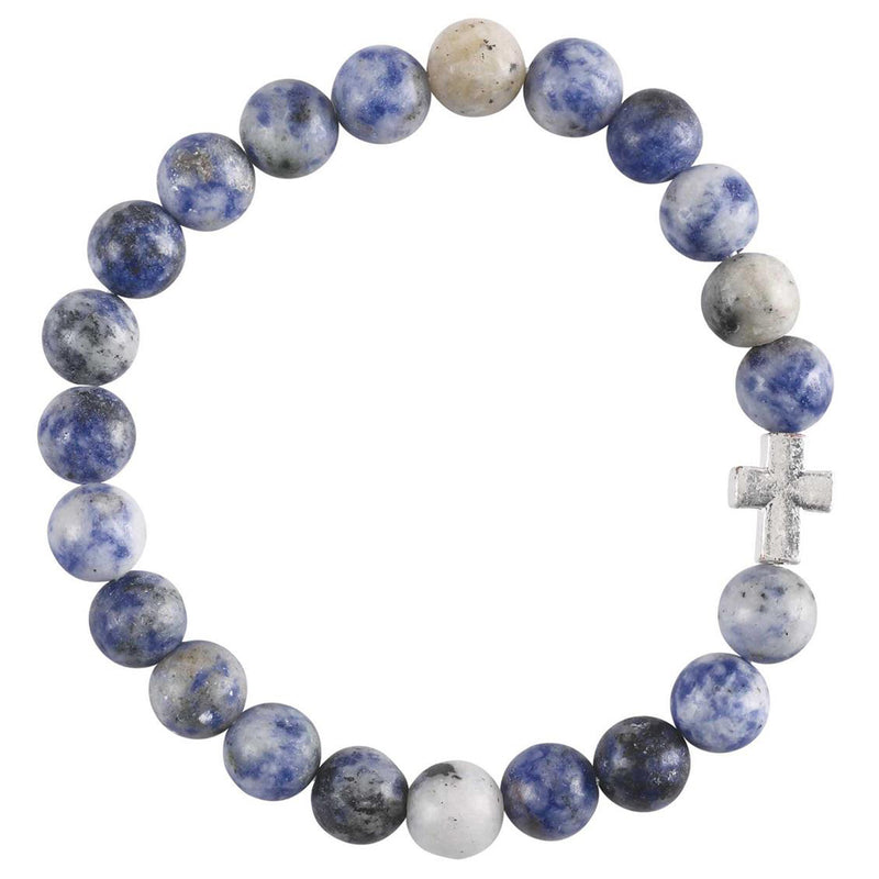 Bead Stretch Bracelet with Cross - Sodalite Brazilian Stone