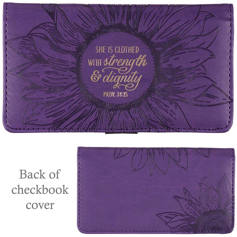 Checkbook Cover - 12 - She Is Clothed With Strength And Dignity - Proverbs 31:25 (dark purple)
