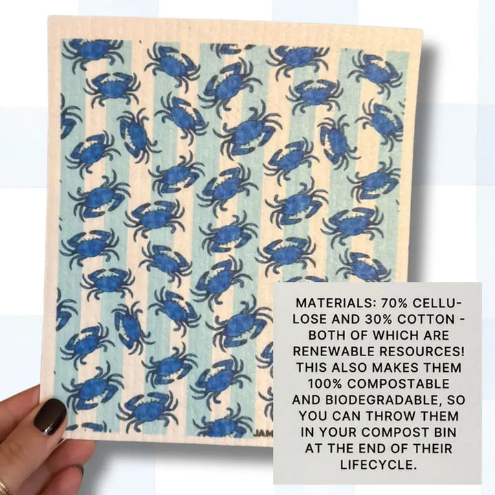 Blue Crab Striped Swedish Dish Cloth