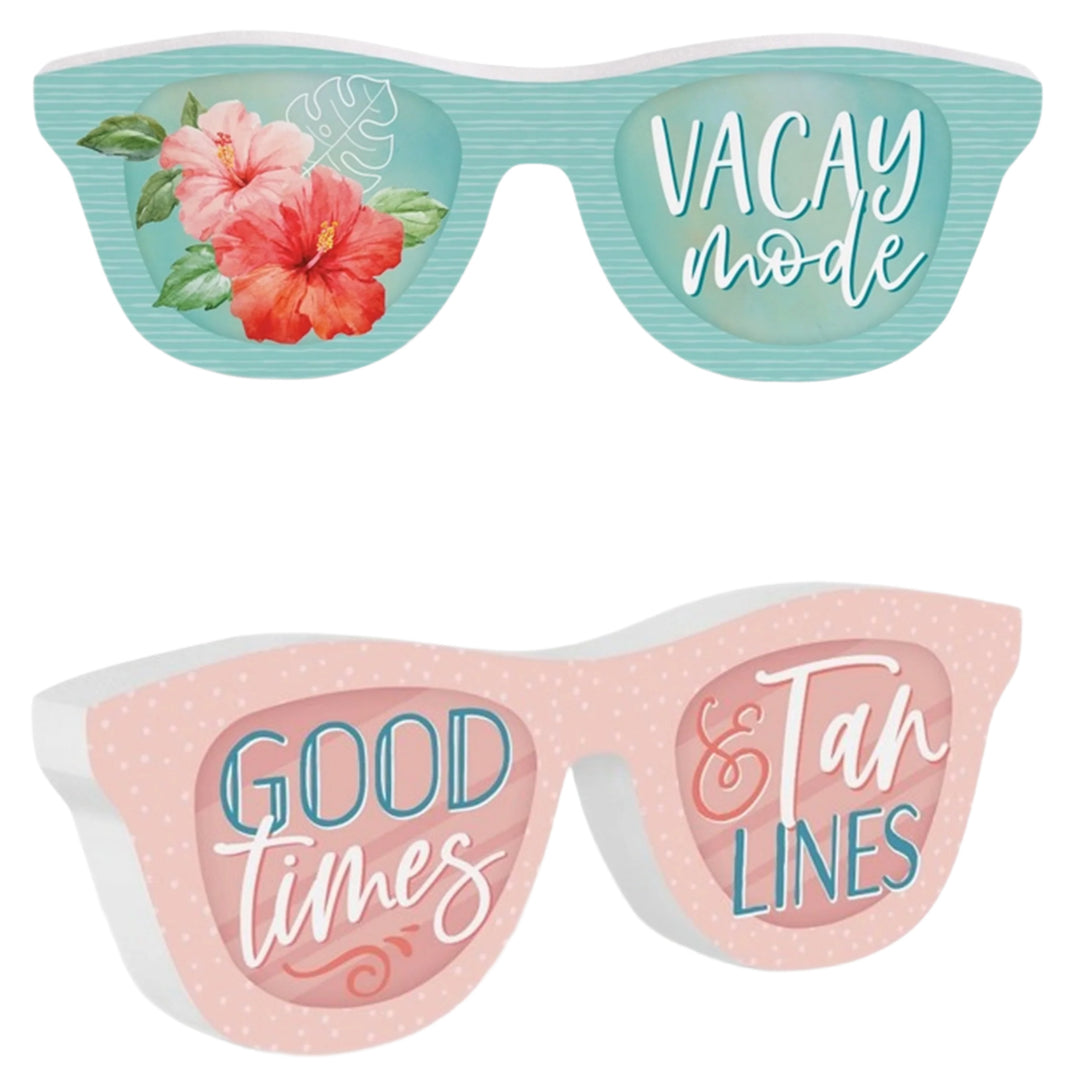 Sunglasses Shaped Tabletop Wood Block Sign - Assorted
