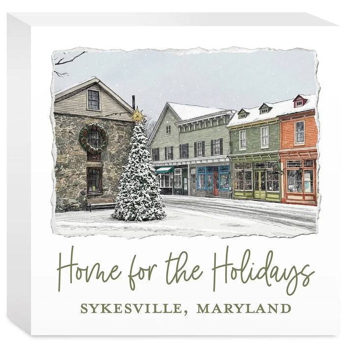 Sykesville Maryland Home For The Holidays 5" Box Sign.